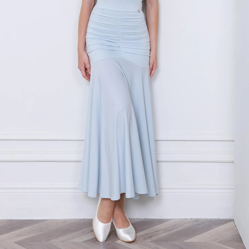 Women's Black Off-Shoulder Ruffled Ruched Ballroom Dance Dress, Light Blue Off-Shoulder Ruffled Ruched Ballroom Dance Dress, Mauve Off-Shoulder Ruffled Ruched Ballroom Dance Dress