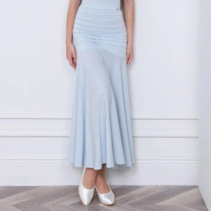 Women's Black Off-Shoulder Ruffled Ruched Ballroom Dance Dress, Light Blue Off-Shoulder Ruffled Ruched Ballroom Dance Dress, Mauve Off-Shoulder Ruffled Ruched Ballroom Dance Dress