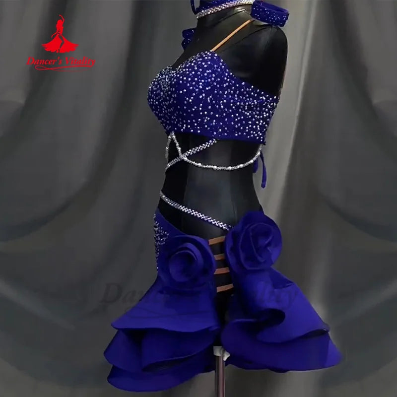 Women's & Girls' Latin Ballroom Dance Dress With AB Rhinestones and Fishtail Hem For Performance