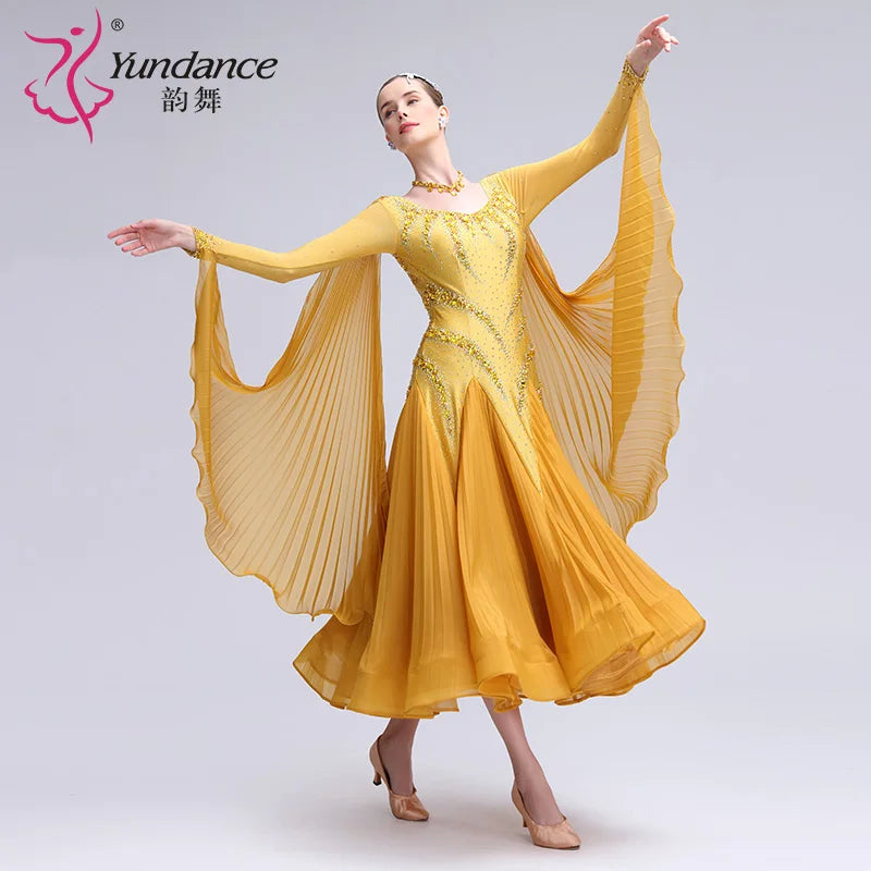 Women's Ballroom Standard Waltz Dress With Rhinestone Accents Multicolor For Competition