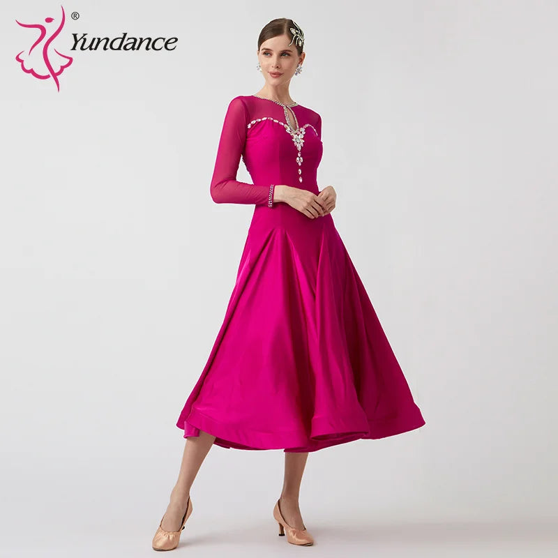 Women's Standard Ballroom Waltz Competition Dress With Rhinestones Multicolor For Performance