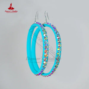 Women's Sky Blue Rhinestone Fringe Long Sleeve Latin Dance Dress