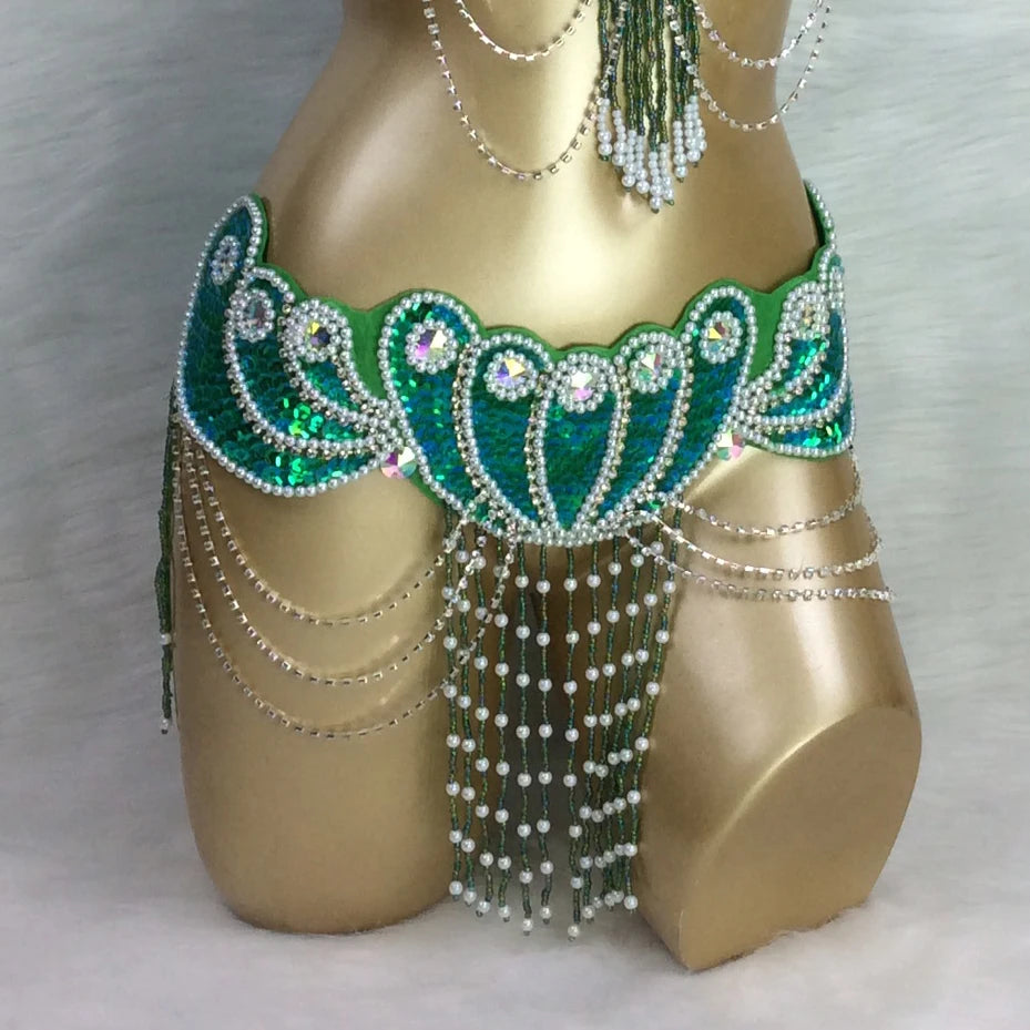 Belly Dance Hip Scarf, Women's Multi-Color Sequin & Bead Fringe Hip Scarf, Tribal Fusion Dance Costume Accessory