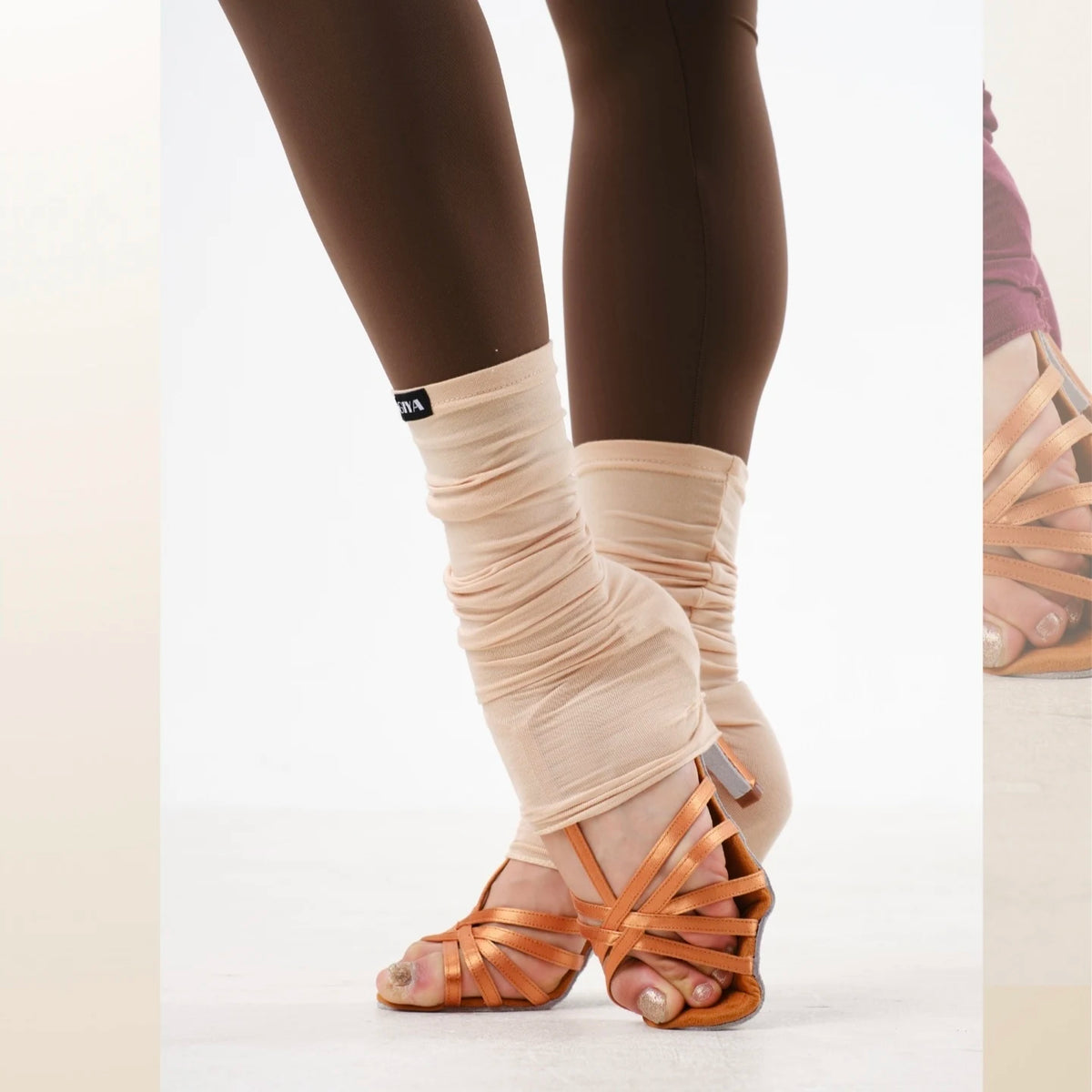 Dance Leg Warmers Women's White Ruched Mesh Knit for Ballroom Latin Dance