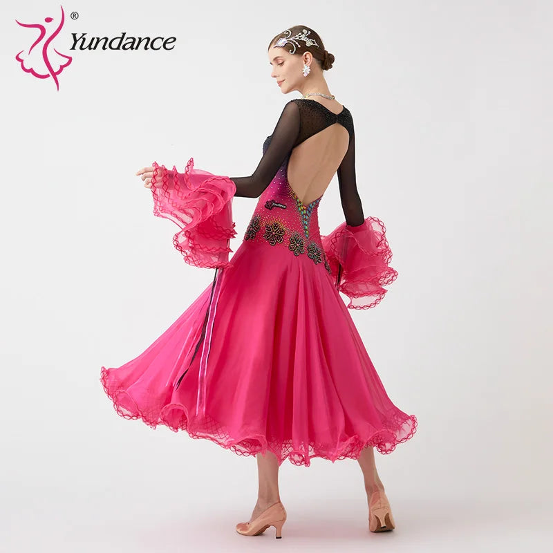 Women's Standard Ballroom Waltz Dress With Rhinestone Accents Multicolor For Competition Performance