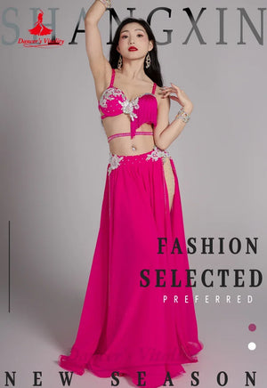 Belly Dance Costume for Women, Red Chiffon Sequin Embroidered Bra and Skirt Set, Professional Performance Outfit