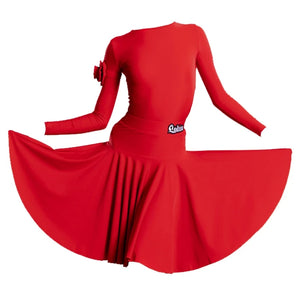 Girls Latin Dance Dress, Long Sleeve, Pleated Skirt, Ballroom Performance Costume
