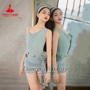 Women's Mint Green Sparkle Asymmetrical One-Shoulder Latin Dance Dress with Headband