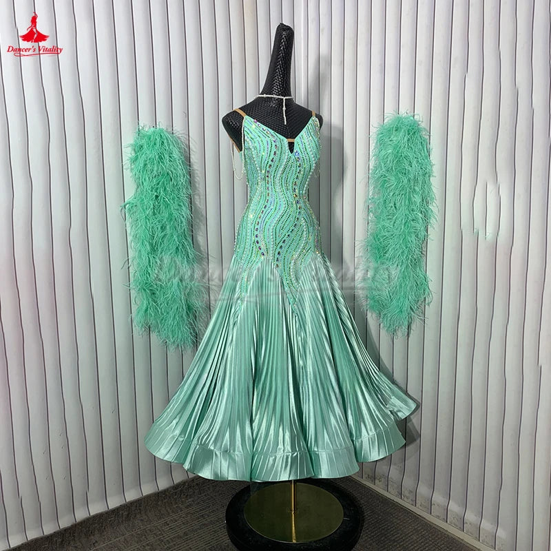 Ballroom Dance Dress Backless With Ostrich Feathers For Women's Competition Waltz Foxtrot Tango Quickstep