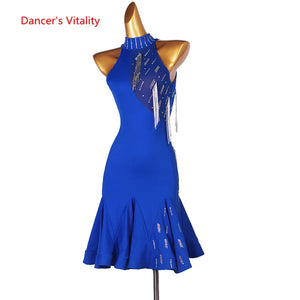 Women's Green Halter Sequin Fringe Latin Dance Dress