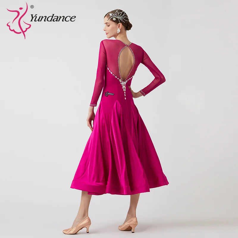 Women's Standard Ballroom Waltz Competition Dress With Rhinestones Multicolor For Performance