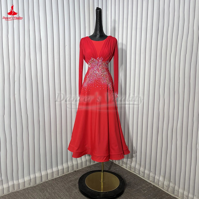 Women's Ballroom Dance Dress With Long Sleeves For Practice Or Competition