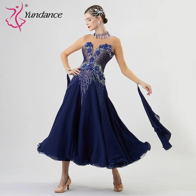 Women's Standard Ballroom Waltz Dress With Rhinestones Multicolor For Competition