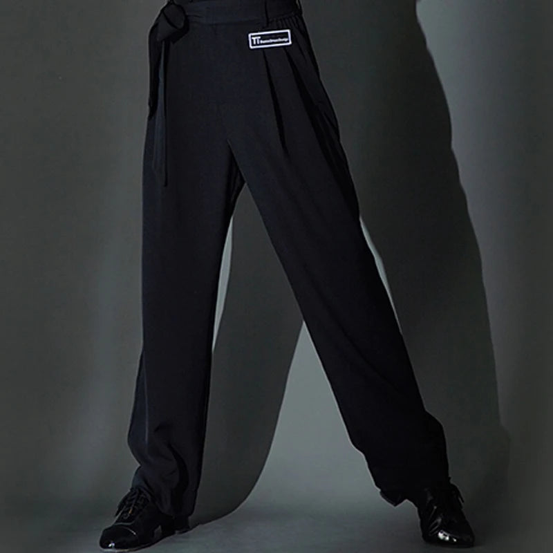 Boys Ballroom Dance Shirt with Lace-Up Neckline and High-Waisted Trousers, White, Lavender, Black Long Sleeve Latin Dance Top and Pants Set