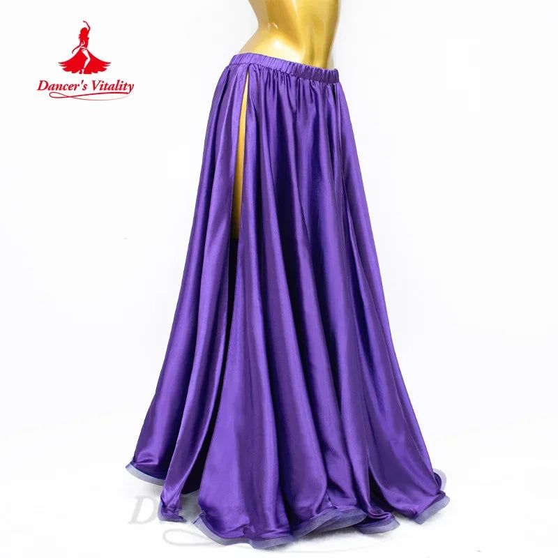 Women's And Kids Belly Dance Long Satin Skirt With Side Slit For Practice