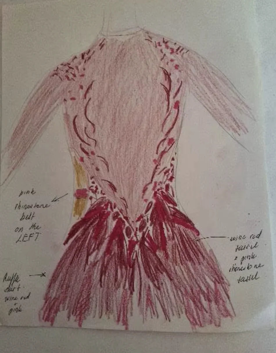 Women's Red and Pink Rhinestone Ruffled Ballroom Dance Dress