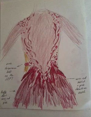 Women's Red and Pink Rhinestone Ruffled Ballroom Dance Dress