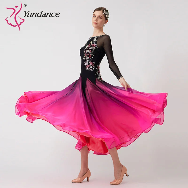 Women's Standard Ballroom Waltz Dance Dress With Rhinestone Embellishment Multicolor For Competition