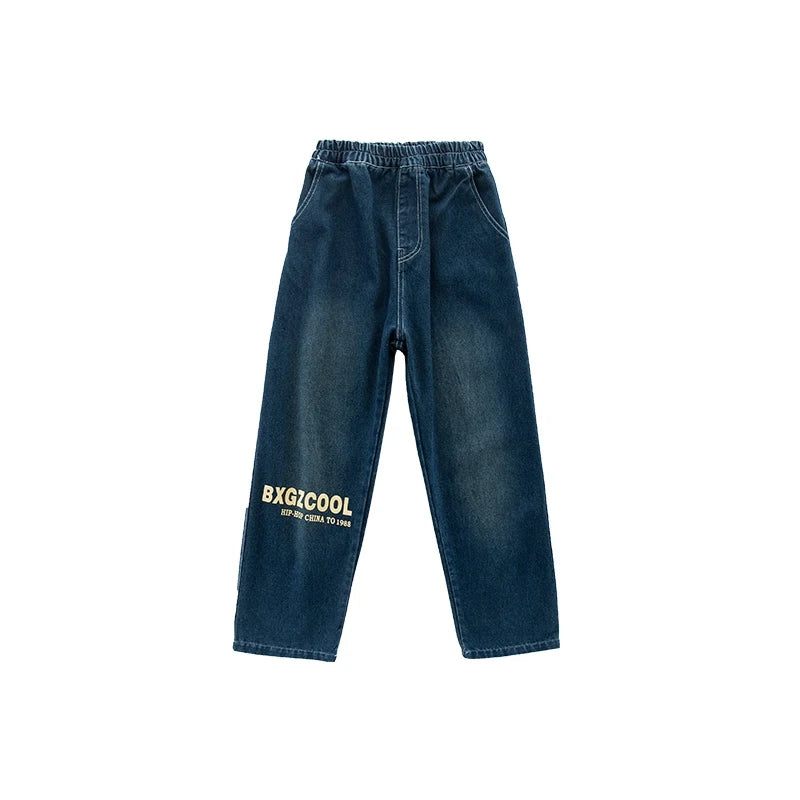 Kids' Unisex Blue Denim Hip Hop Dance Outfit with Vest, White T-Shirt, and Loose-Fit Pants