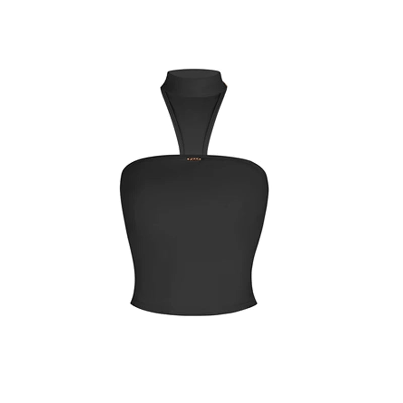 Women's Black Strapless Halter Neck Unitard with High-Waist Leggings, Stretch Fabric, Latin Ballroom Dance