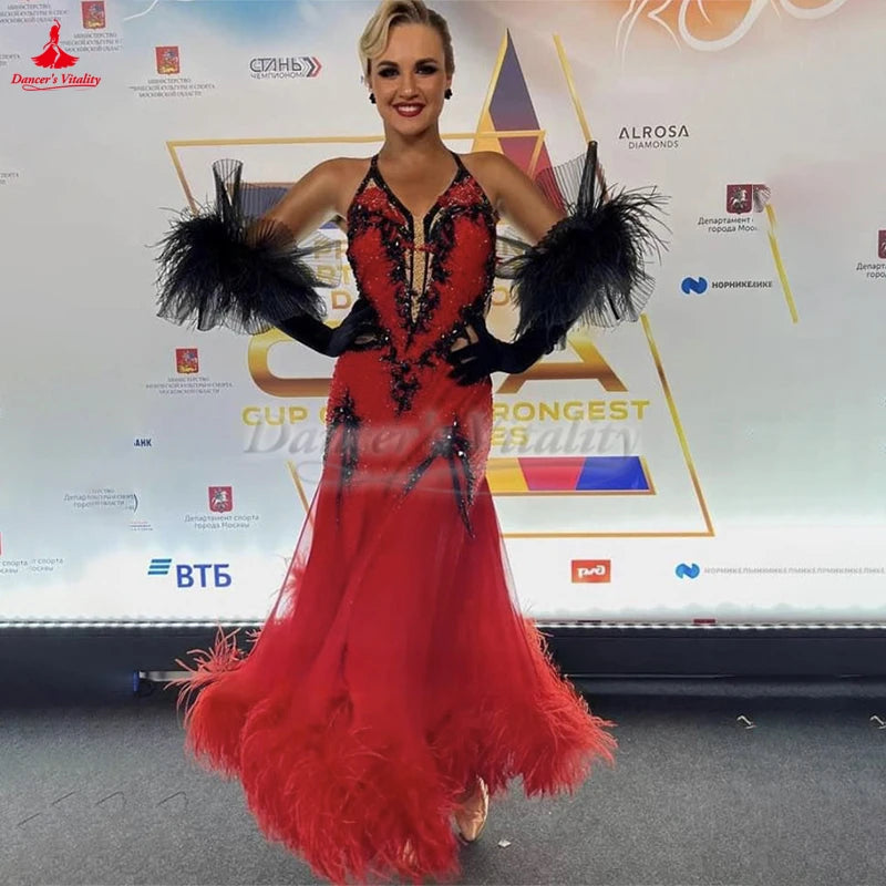 Women's Standard Ballroom Dance Dress Sleeveless Backless For Competition Performance