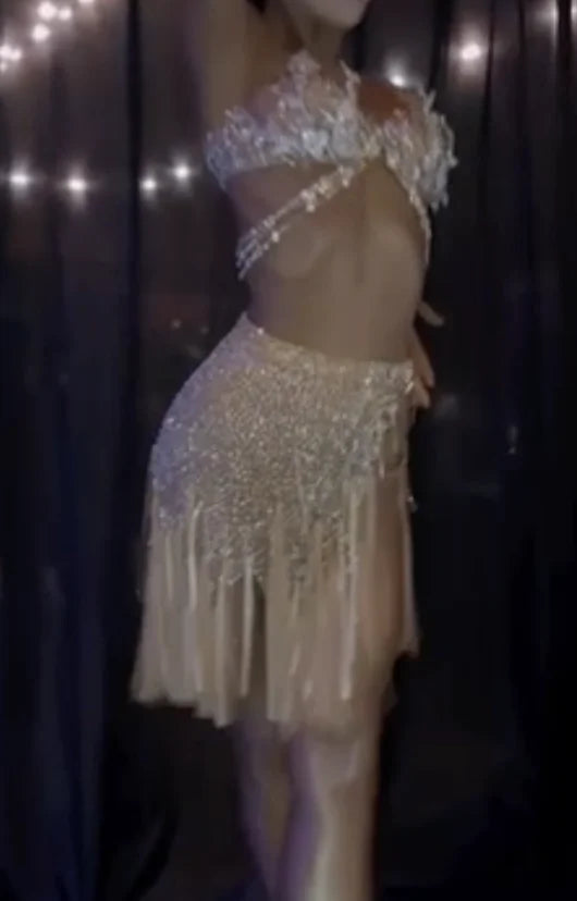 Women's Gold Sequin Fringe Latin Dance Dress