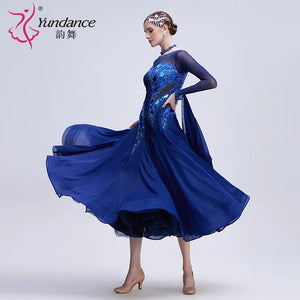 Adult Standard Ballroom Dance Dress Rhinestone Embellished Chiffon Long Gown For Performance