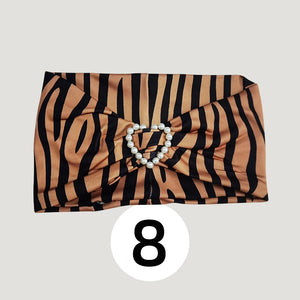 Girls' Embellished Headband for Dance, Various Colors & Animal Prints, Stretch Fabric, Heart Pearl Accent