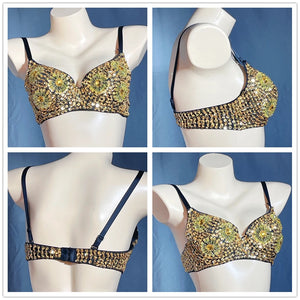 Sequin Beaded Dance Bra Top, Women's, Pink, Blue, Purple, Black, Embellished, Belly Dance