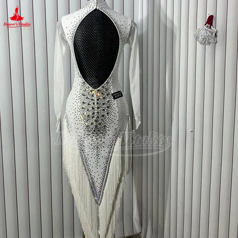 Women's Adult Latin Ballroom Dance Dress With Tassel Fringe For Competition