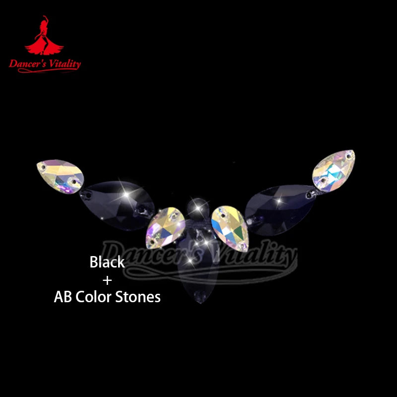 Rhinestone Applique, Unisex, AB Color, Teardrop & Round Sew-on Crystals, Dance Costume Embellishment