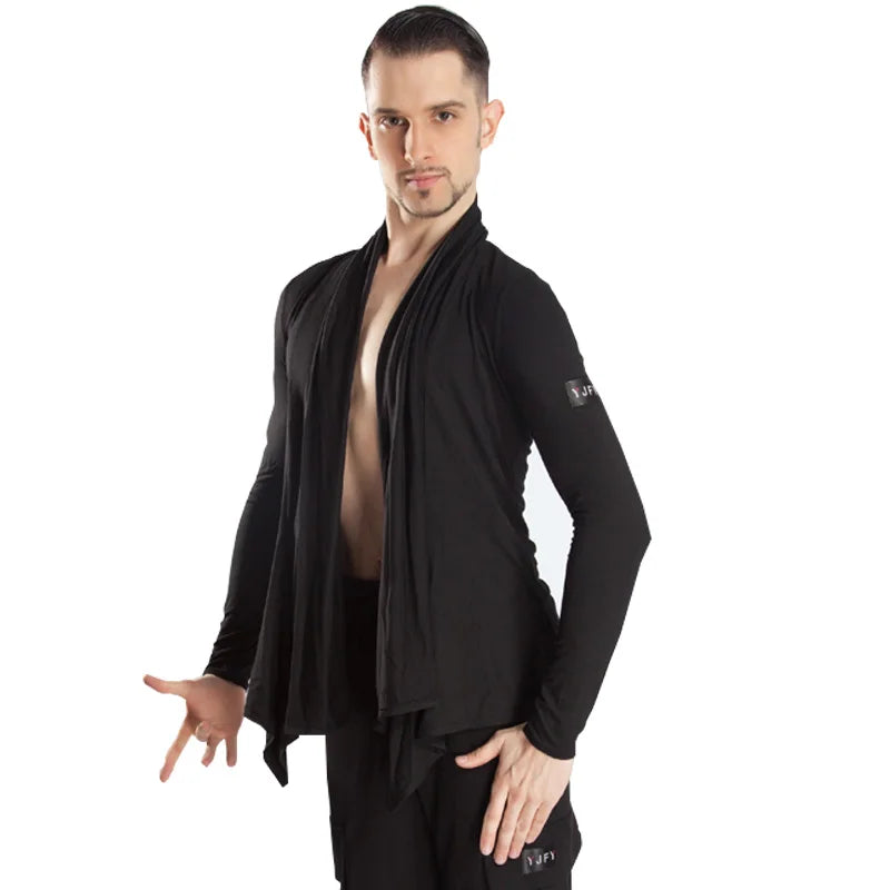 Men's Black Loose Fit Long Cardigan V-Neck Top and Trousers Modern Dancewear