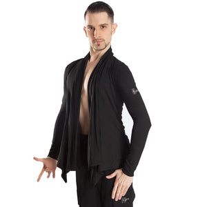 Men's Black Loose Fit Long Cardigan V-Neck Top and Trousers Modern Dancewear