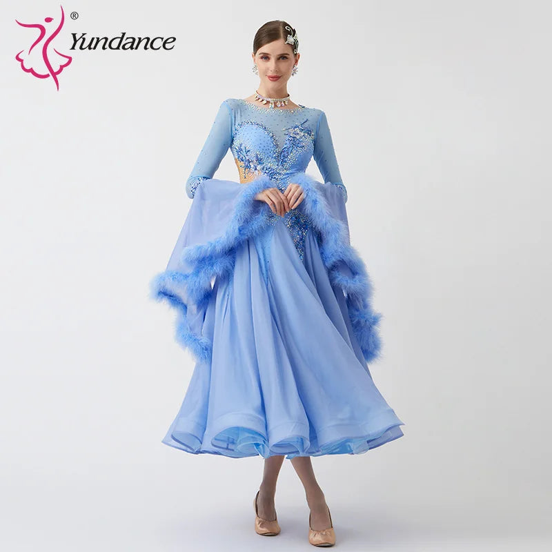 Women Modern Dance Rhinestone Color Diversity Dress Ballroom National Standard Waltz Competition Performance