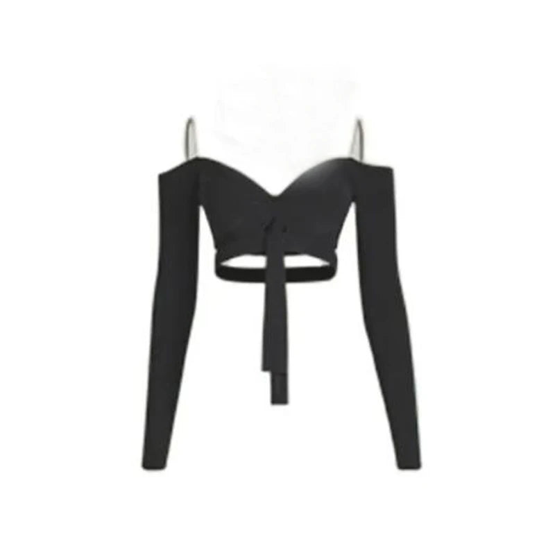 Women's Burgundy & Black Fringe Latin Dance Top and Shorts Set, Long Sleeve Sweetheart Crop Top, High Waist Fringe Shorts