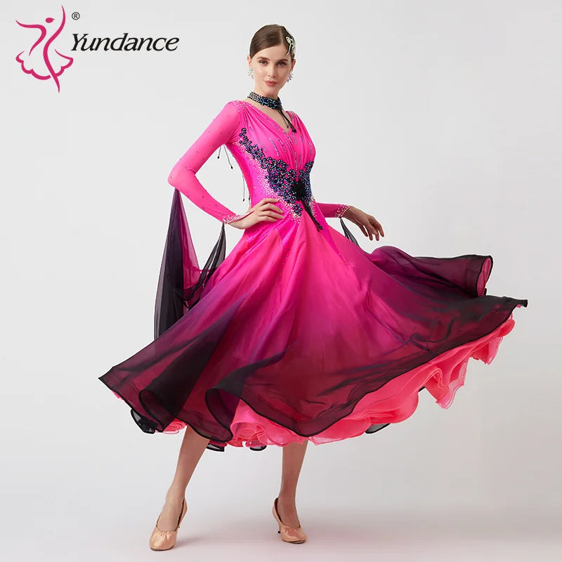 Women's Modern Ballroom Waltz Dress Rhinestone Embellished Multicolor For Competition