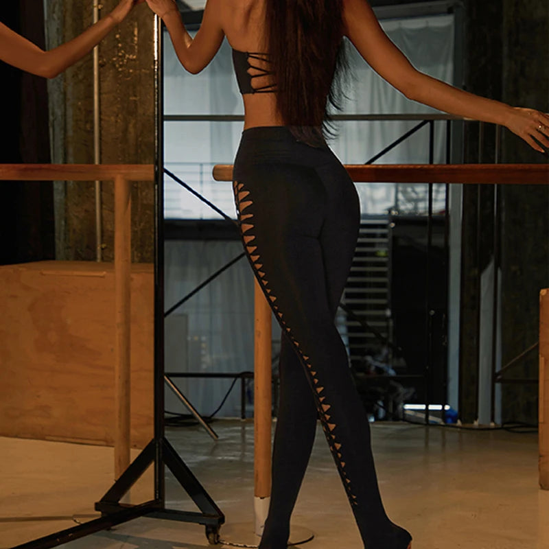 Women's Black High-Waisted Cutout Side Detail Dance Leggings