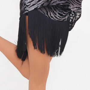 Women's Brown & Black Zebra Print Fringe Latin Dance Dress