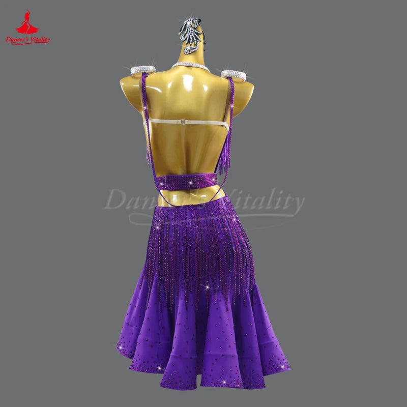 Women's And Girls Custom Latin Ballroom Competition Dance Dress With Fishbone Skirt
