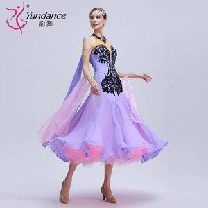 Women's International Standard Ballroom Dance Dress With Rhinestones In Chiffon For Performance