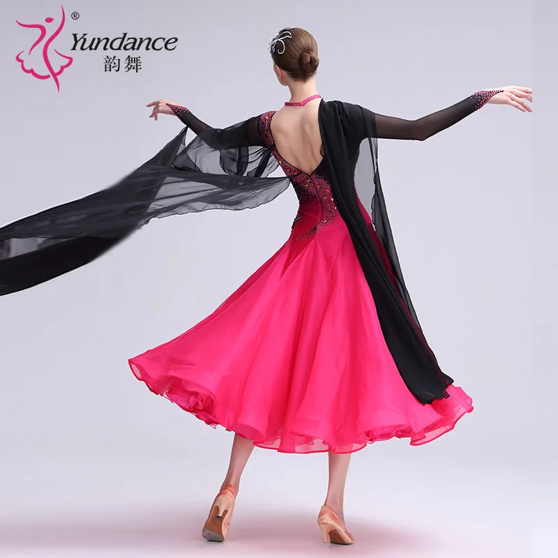 Women's Standard Ballroom Waltz Dress With Rhinestones, Multicolor For Competition