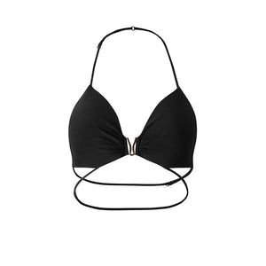 Women's Black Halter Neck Dolman Sleeve Fringe Hem Latin Dance Dress