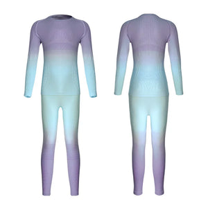 Kids' Gradient Pink & Blue Long Sleeve Thermal Base Layer Set, Badminton Activewear