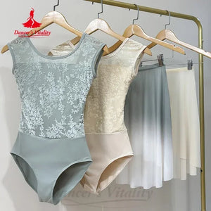 Ballet Leotard Women's White, Beige, Pink, & Sage Green Floral Lace Sleeveless with Scoop Neck for Ballet & Dance