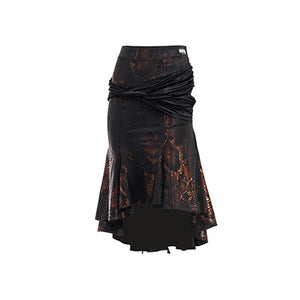 Women's Black & Brown Snakeskin Print Mesh V-Neck Bodysuit & High-Low Skirt Latin Dance Dress