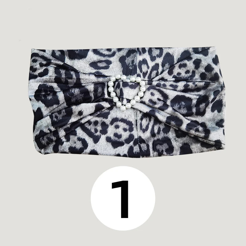 Girls' Embellished Headband for Dance, Various Colors & Animal Prints, Stretch Fabric, Heart Pearl Accent