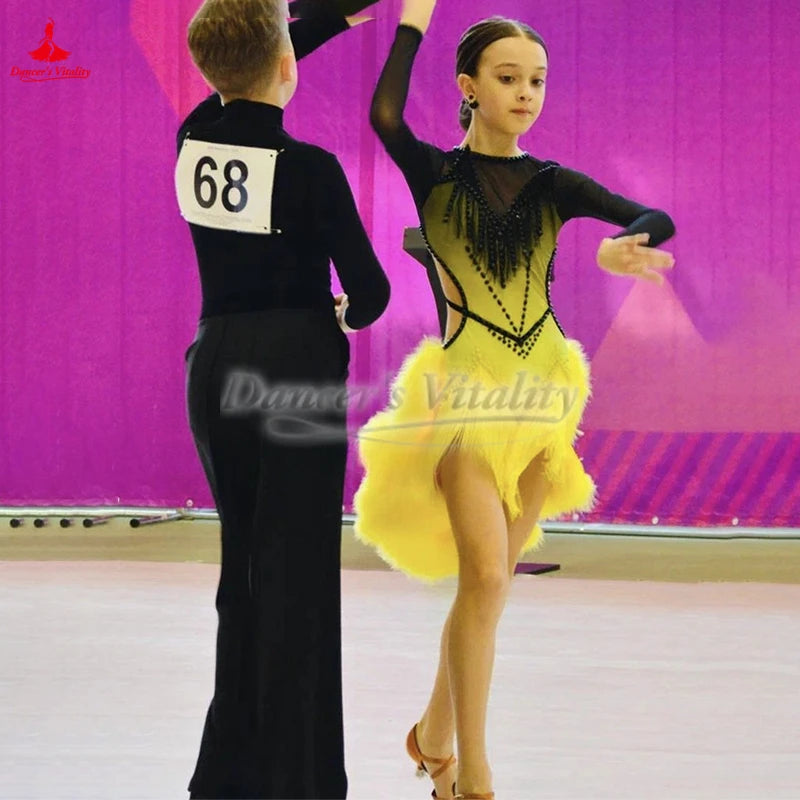 Customizable Latin Ballroom Dance Dress Cha-Cha Samba Rumba For Youth And Adults Competition