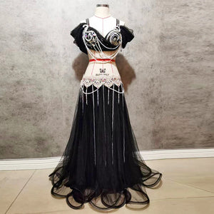 Belly Dance Costume Women's Lavender Chiffon Off-Shoulder Top with Embellished Bra & Long Skirt Set for Performance