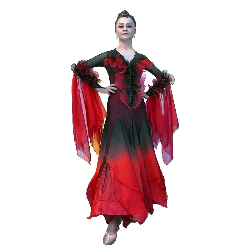 Women's Standard Ballroom Waltz Dance Dress With Rhinestones Multicolor For Competition Performance