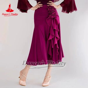 Women's Magenta Ruffled Mermaid Skirt for Latin Ballroom Dance